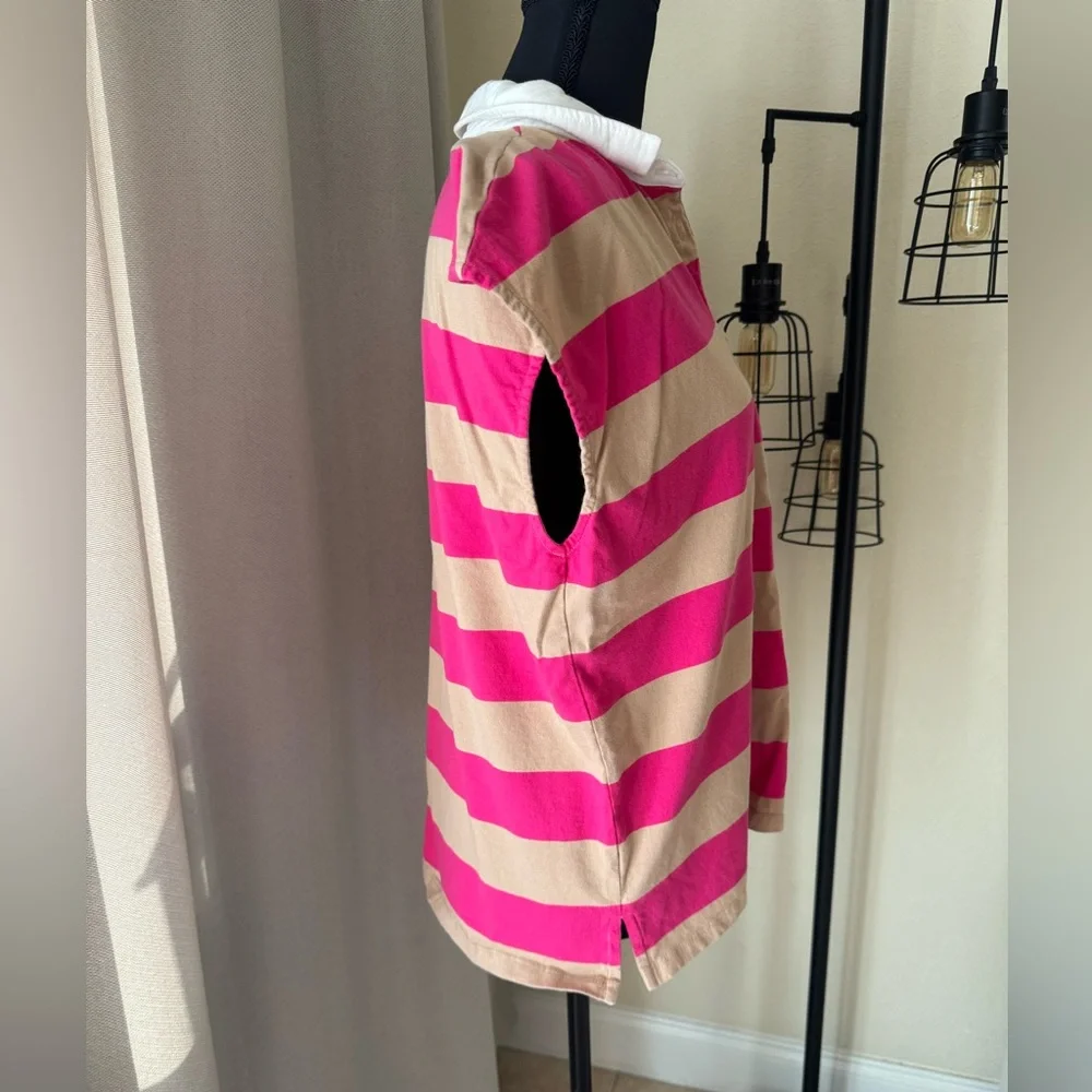 Anthropologie Maeve Sleeveless Polo Porter Shirt Preppy Stripes Size Medium - Picture 4 of 7